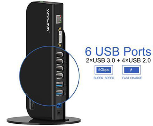 Wavlink USB 3.0 Universal Laptop Docking Station WL-UG39DK1V-C-BL-US